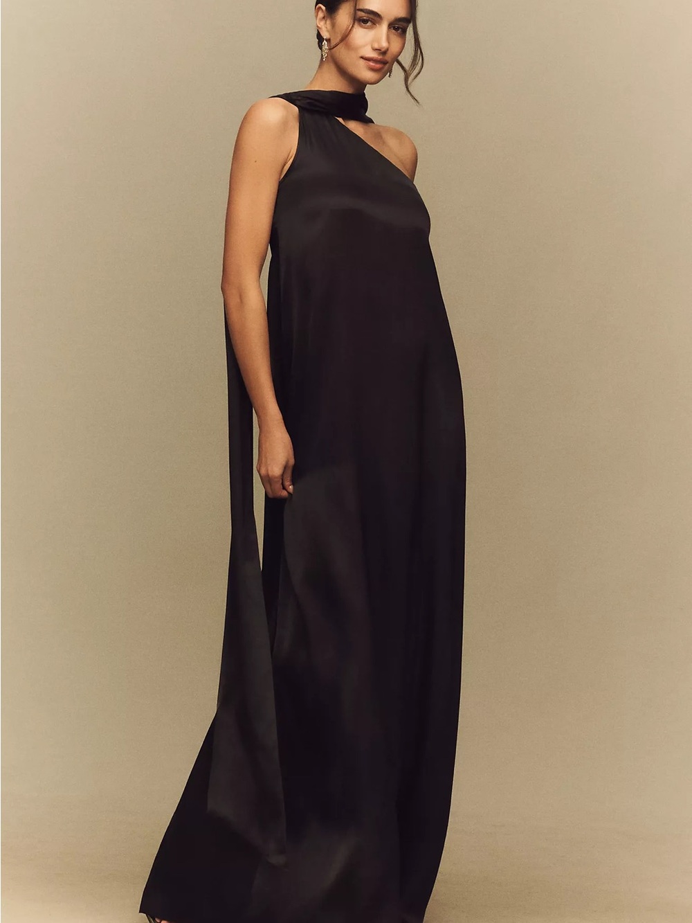 DIARRABLU Raya One-Shoulder Black Silky Bridesmaid Wedding Guest Dress Dress